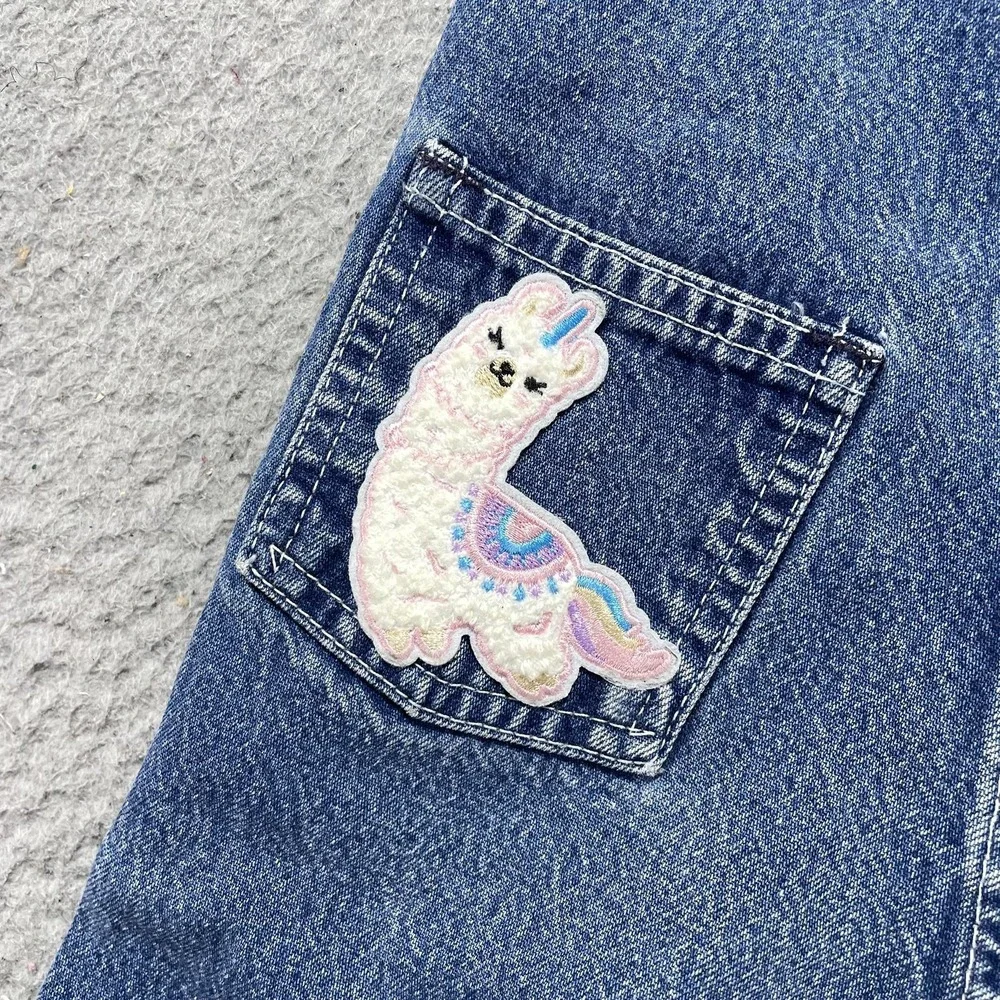 Vintage OshKosh B'gosh Overalls Infant Girls 18M Blue Denim Llama Rainbow USA *